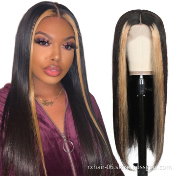 Factory Price Human Hair Wigs With Lace Frontal Pre Colored Highlight Wig,Custom Honey Brown Colored Ombre Human Hair Wigs